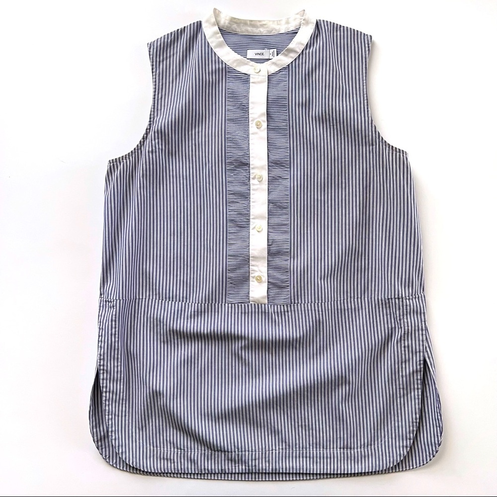 VINCE Poplin Striped Shell Sleeveless Top